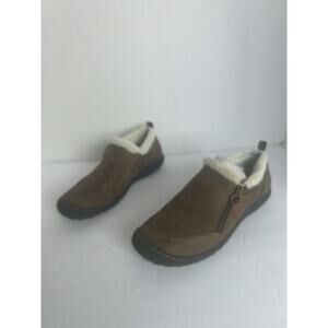 jSport Elenor Brown/Cream Vegan Faux Fur Memory Foam Comfort Slip On Shoes 7.5